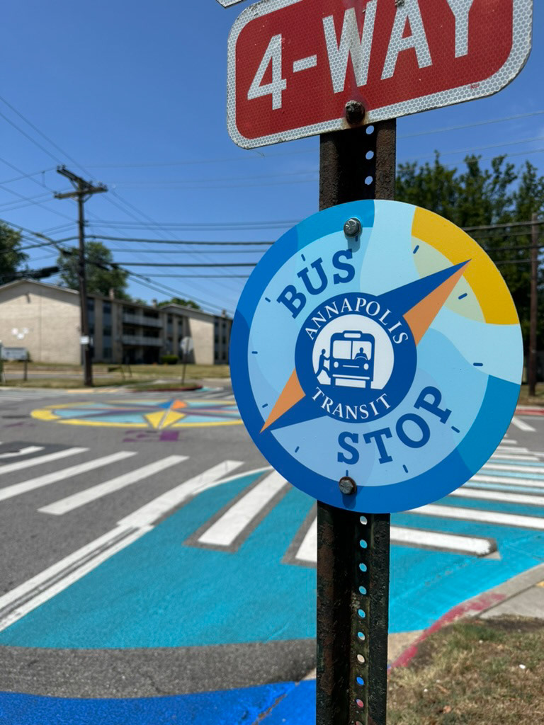 Bus stop after installation of new sign