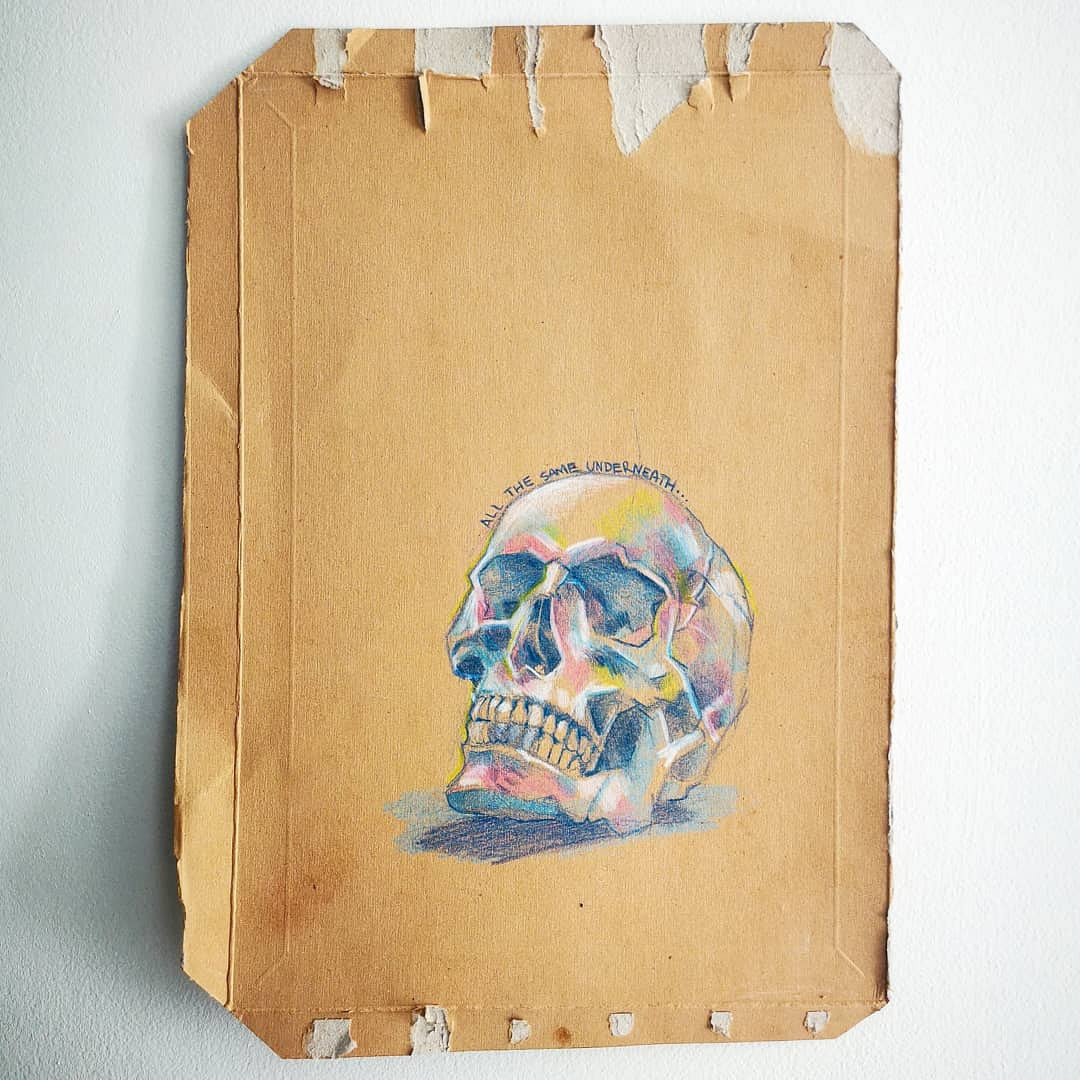 Skull picture on upcycled card