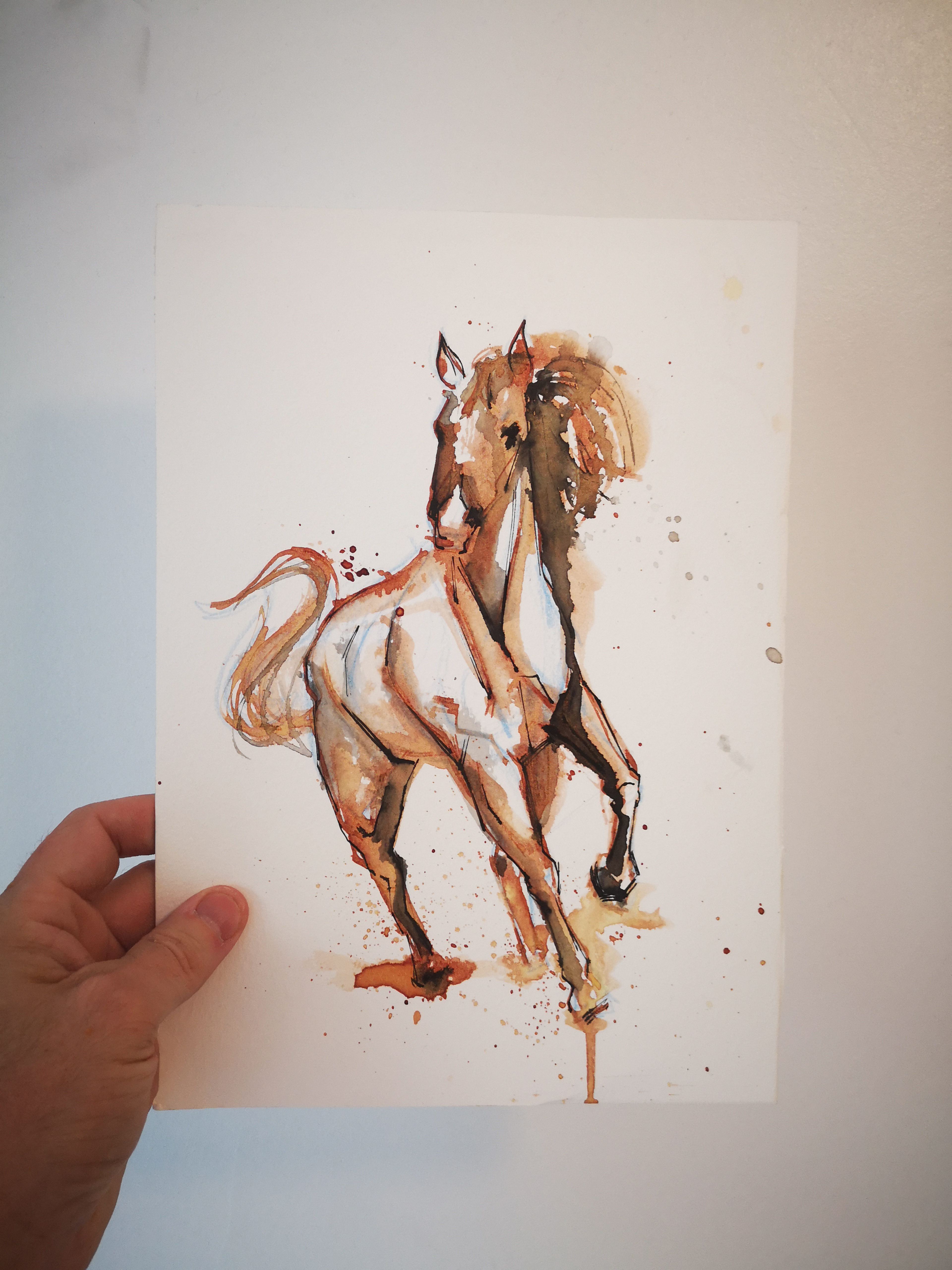 Ink drawing of running horse