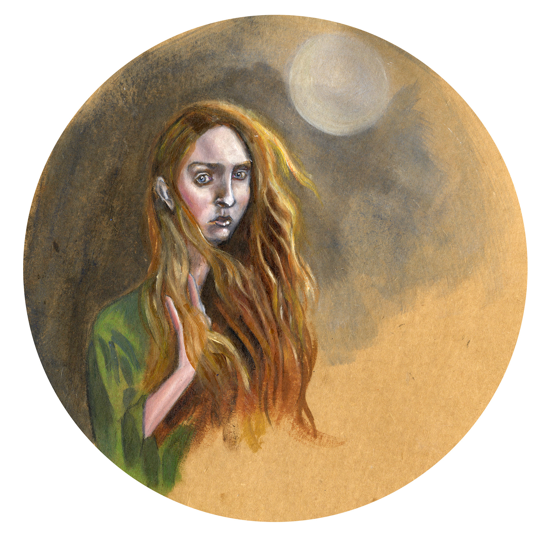 Portrait of girl with moon on old packaging