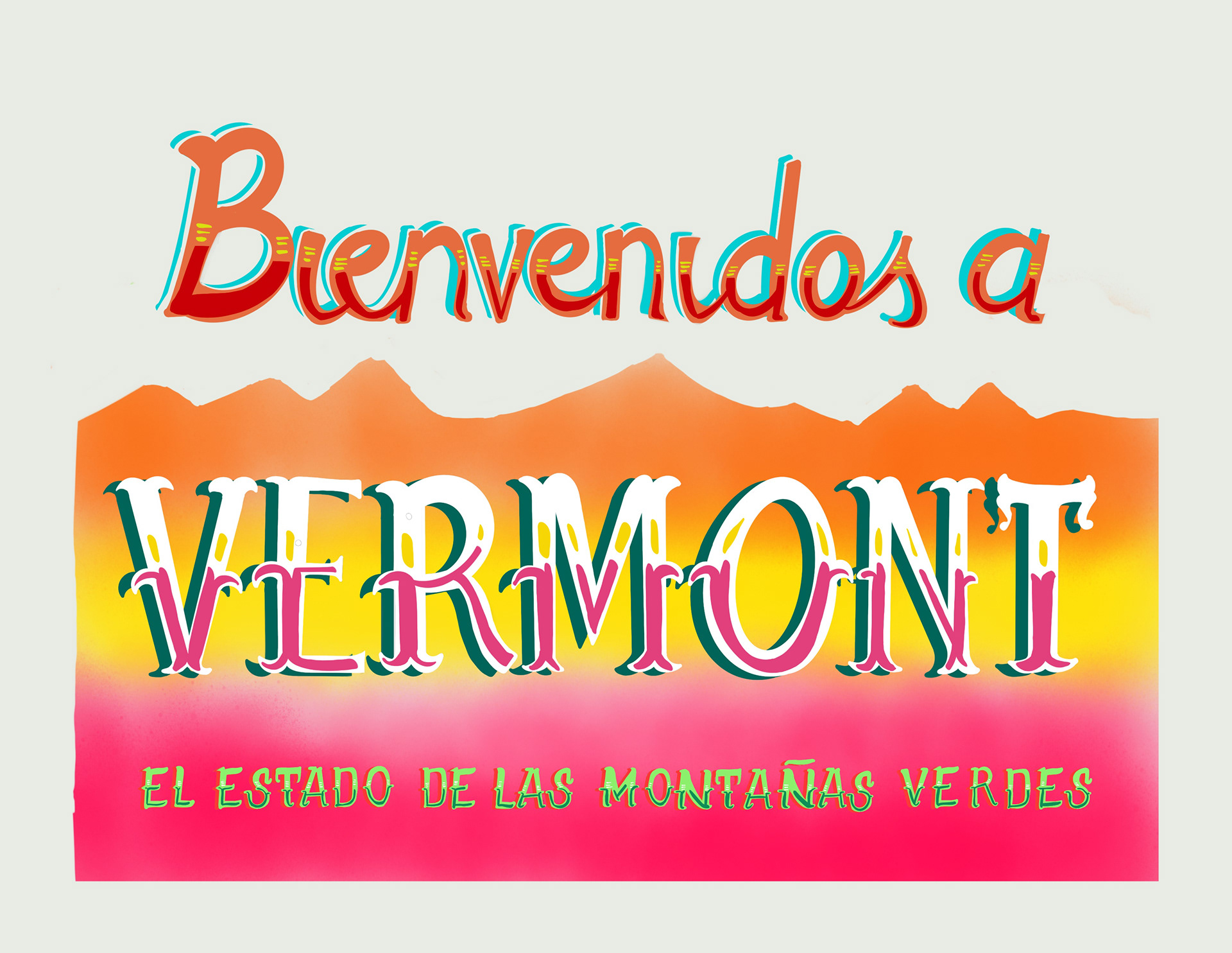 Inspired by the highway sign that welcomes travelers to Vermont, this piece extends a welcome to my small immigrant community—offering belonging in a state where diversity is often lacking.
