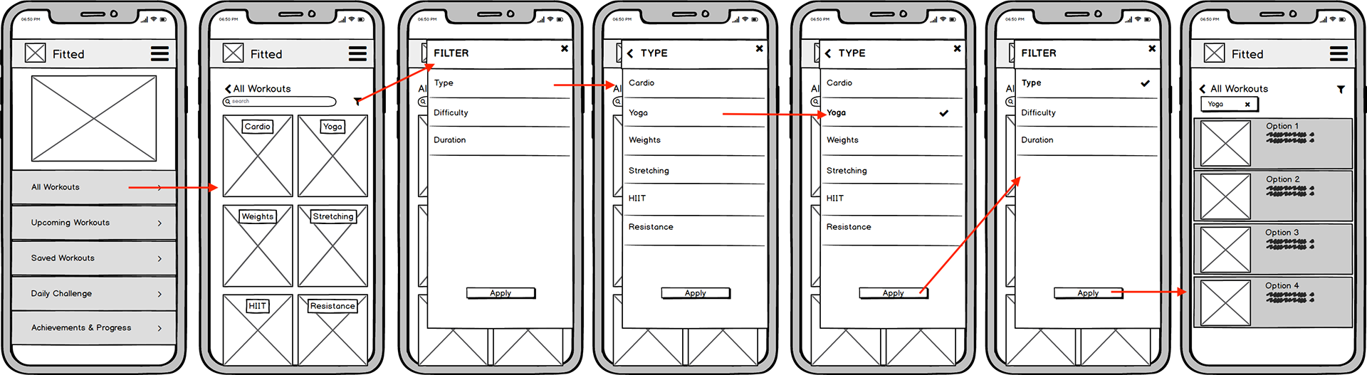 Low Fidelity Wireframe | Filter a Workout