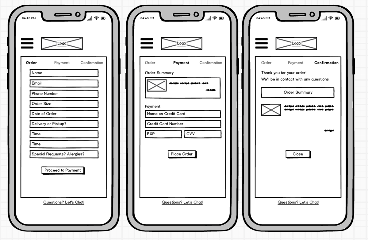 Low Fidelity: Ordering, Payment, Confirmation