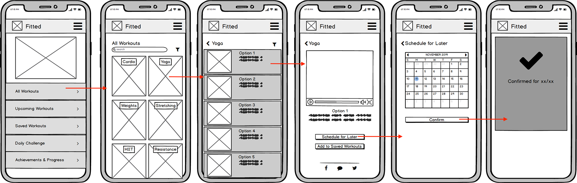 Low Fidelity Wireframe | Schedule a Workout
