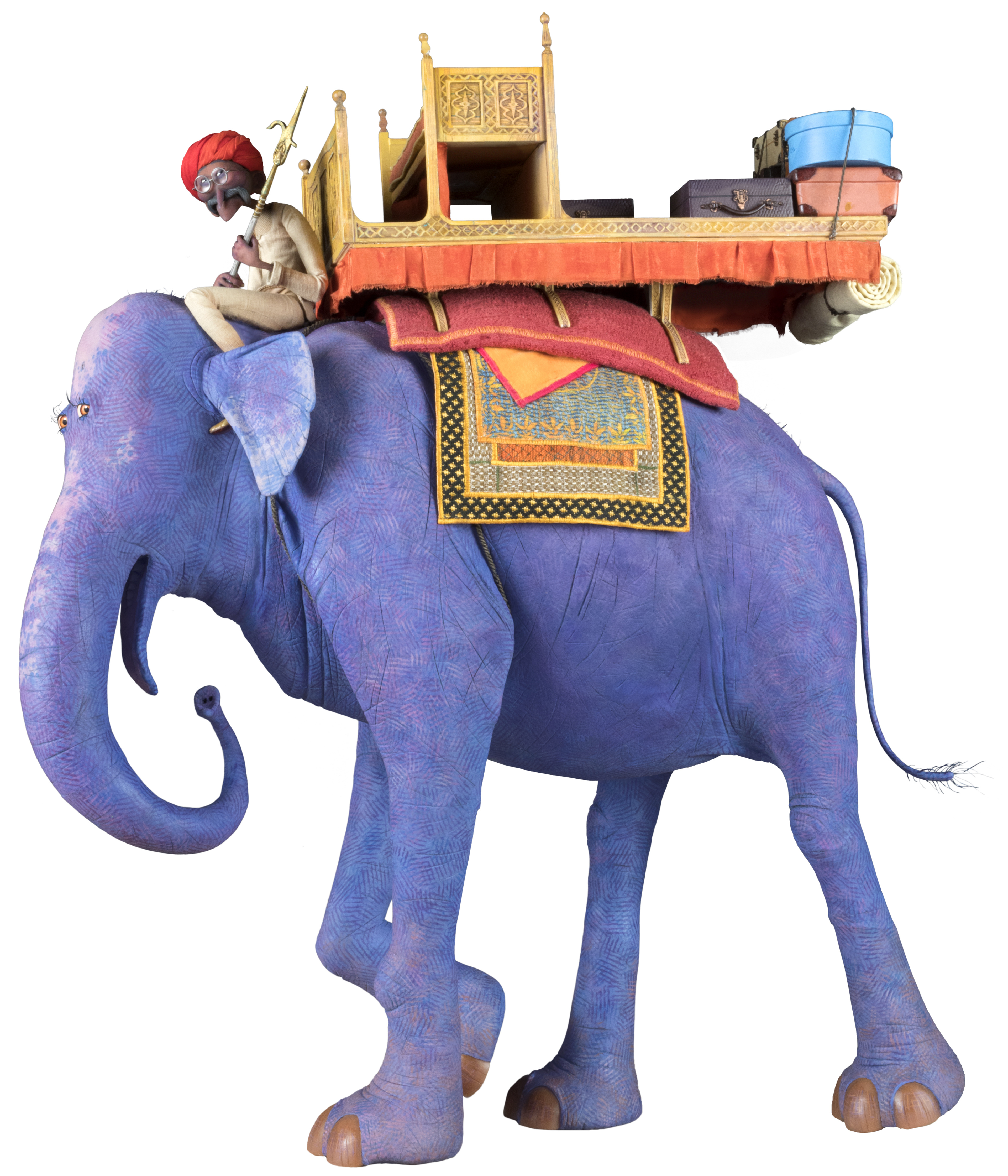 Resin castings of luggage and bench on elephant