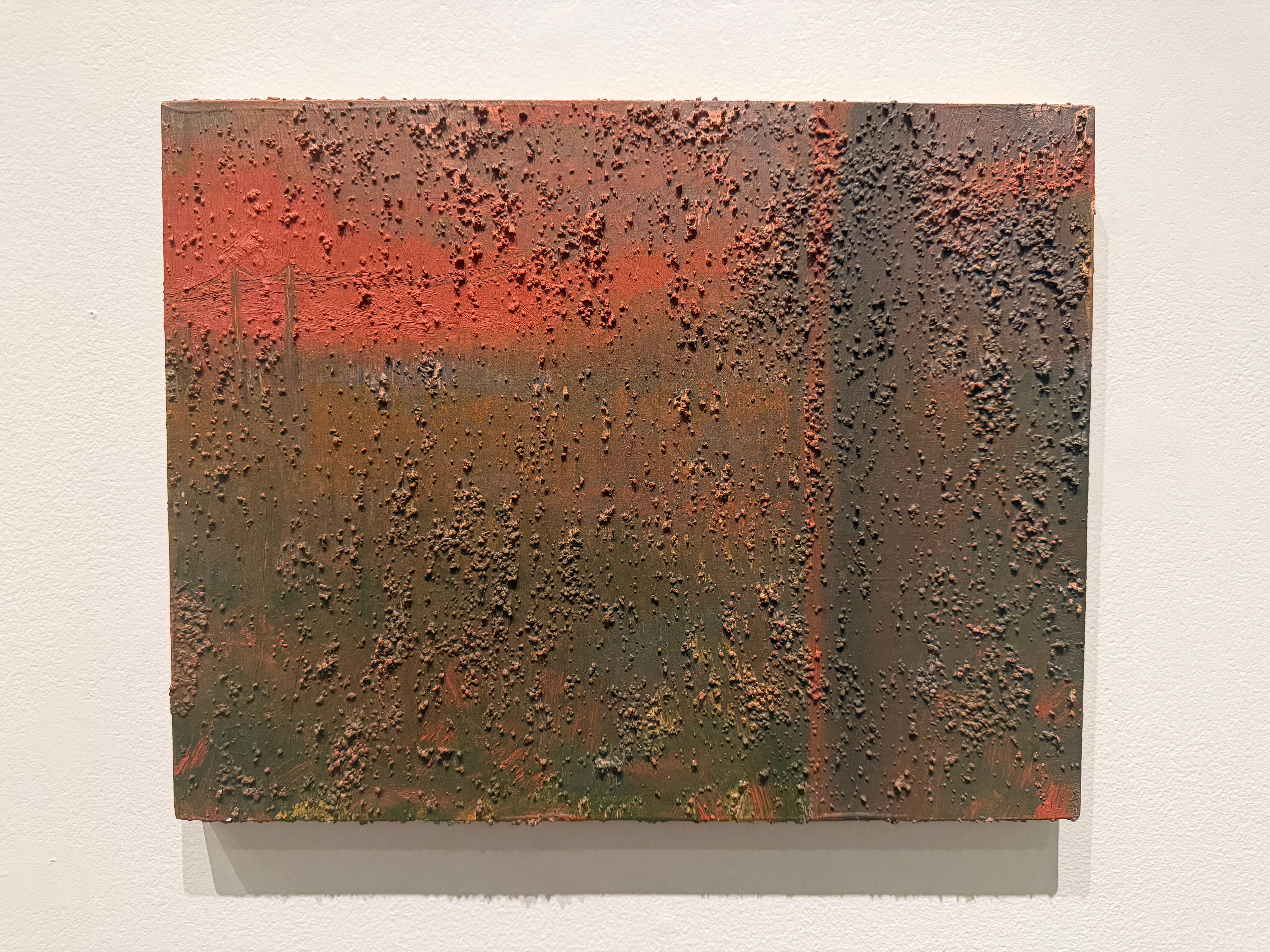 "Dead Field", 2025, oil, graphite, and grit on panel, 11" x 14"
