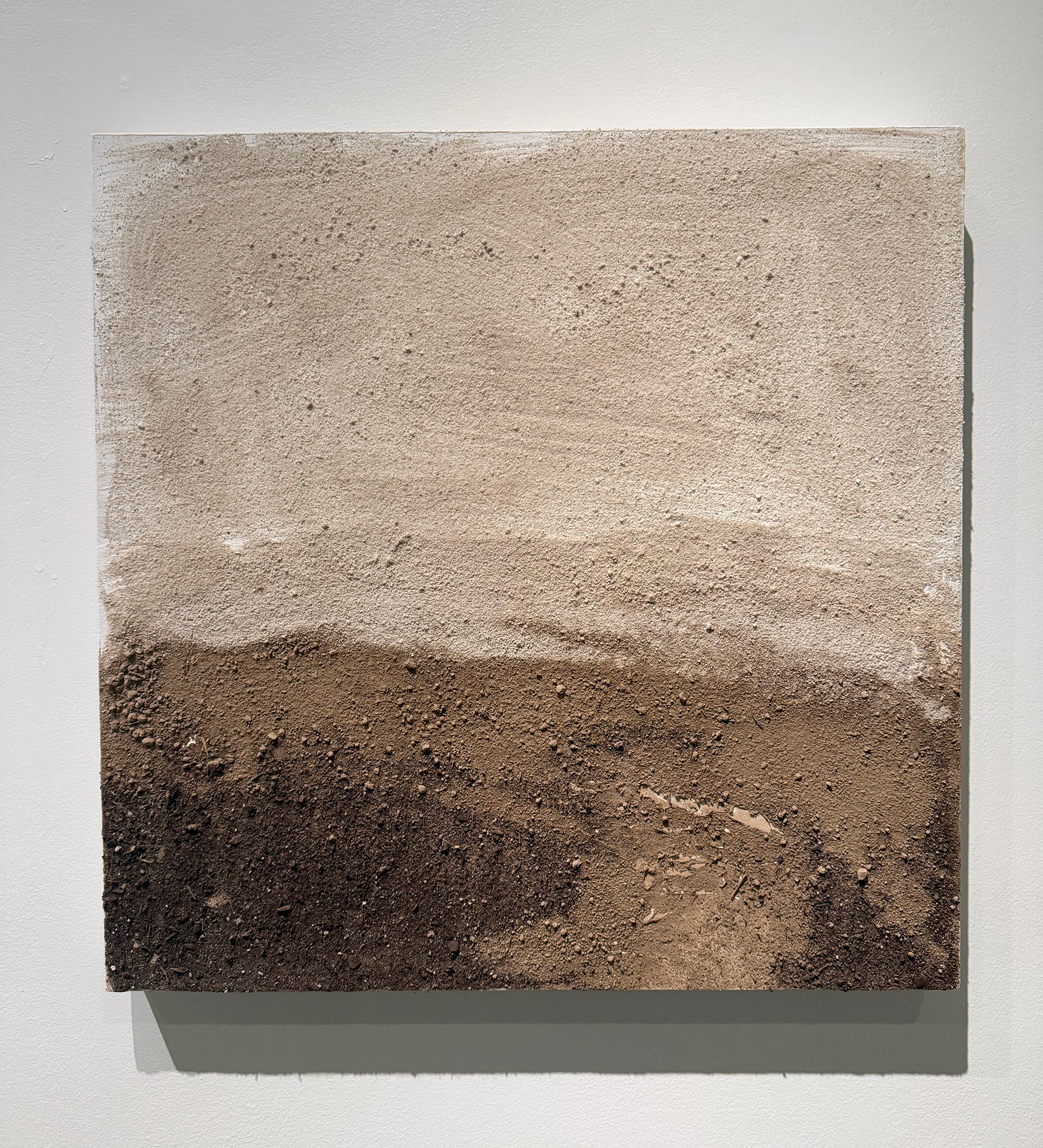 "Foggy Morning Field", 2026, soil and sand on canvas, 24" x 24"