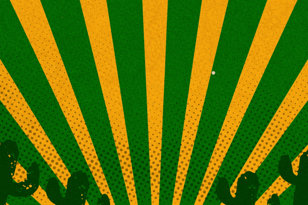 Green and yellow animation designed for the Pé na Areia LED tunnel ceiling, João Gomes edition.
