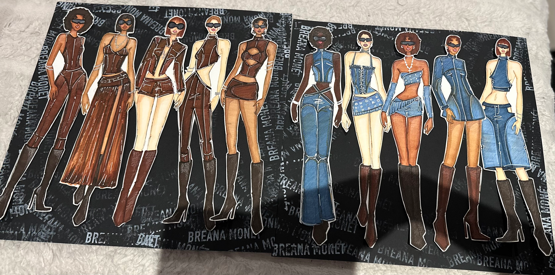 Hand Drawn Images of Final Leather & Denim Looks