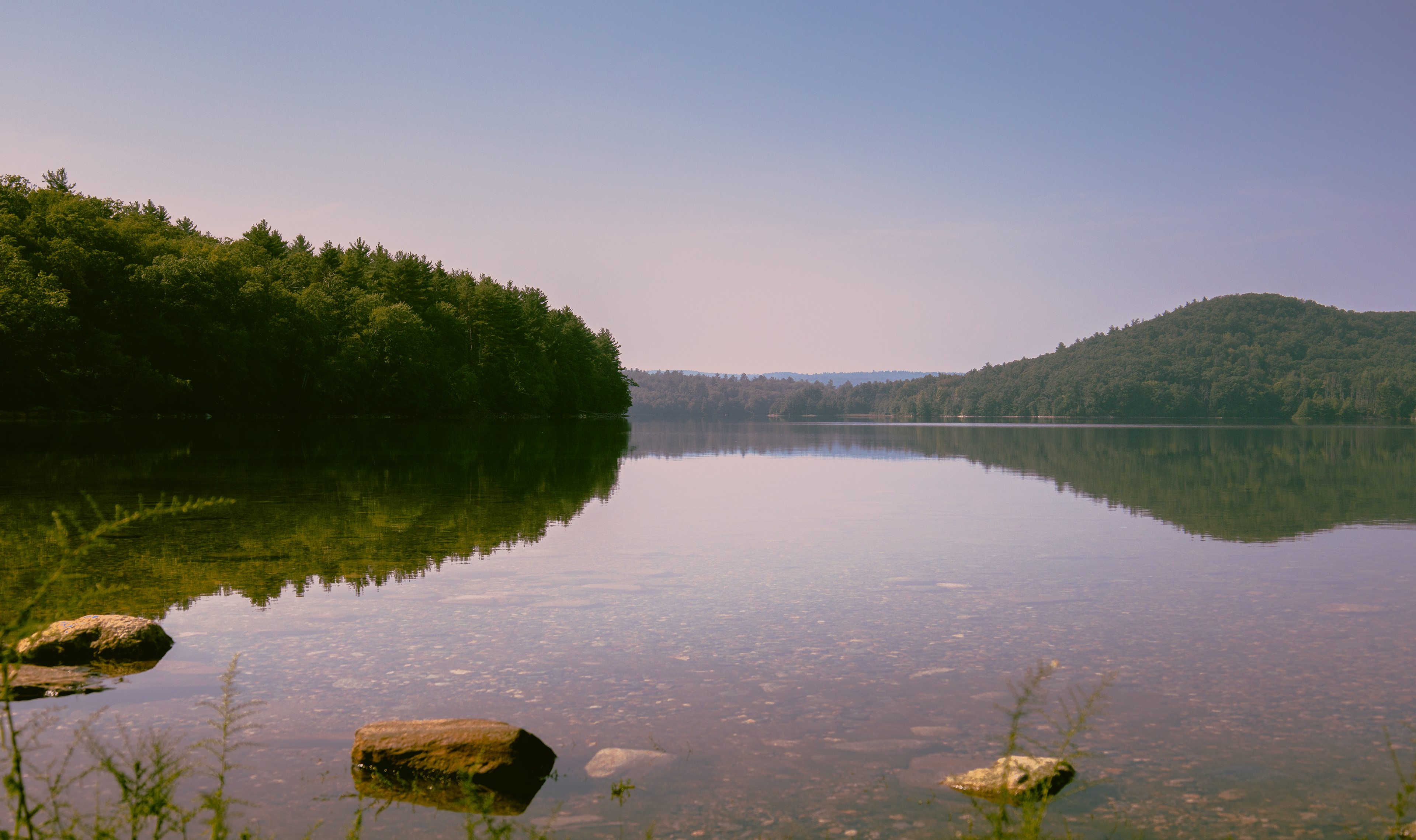 Mountain reflections on a hazy summer day