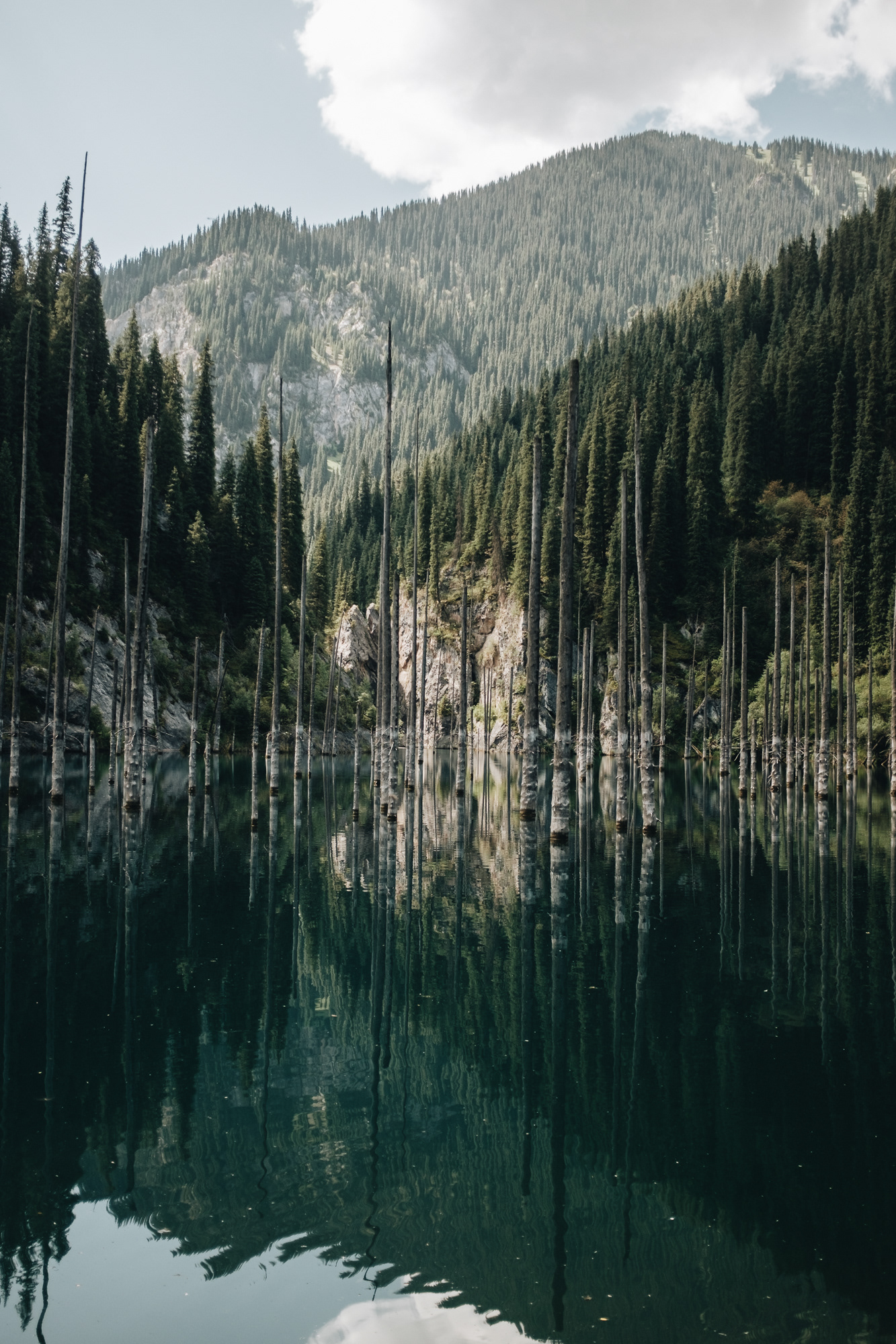 озеро Каинды (jezero Kaindy) - Jezero ve výšce 2000mnm vzniklé při zemětřesení v roce 1911