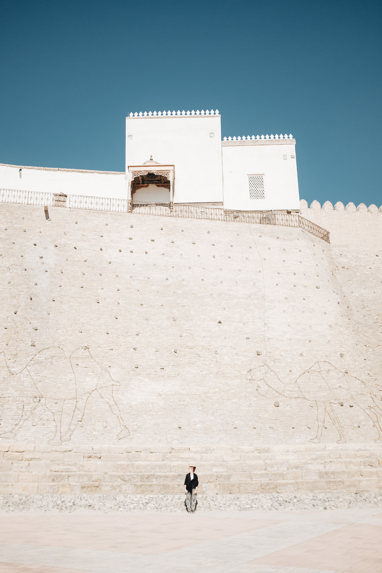 Ark - středověká citadela, odkud vládli bucharští emírové, královské město ve městě, nejstarší stavba Buchary obývaná od 5. st. do r. 1920, kdy byla vybombardována Rudou armádou, dnes jsou uvnitř většinou ruiny, pouze několik zachovaných královských budov přeměněno na muzea; Páteční mešita ze 17. st.; přijímací a korunovační sál, dveře ve zdi pod úrovní chodníku vedou do harému; zindán - tradiční středoasijský žalář (dnes Muzeum práva a zákonodárství), mešita Bolo-chauz