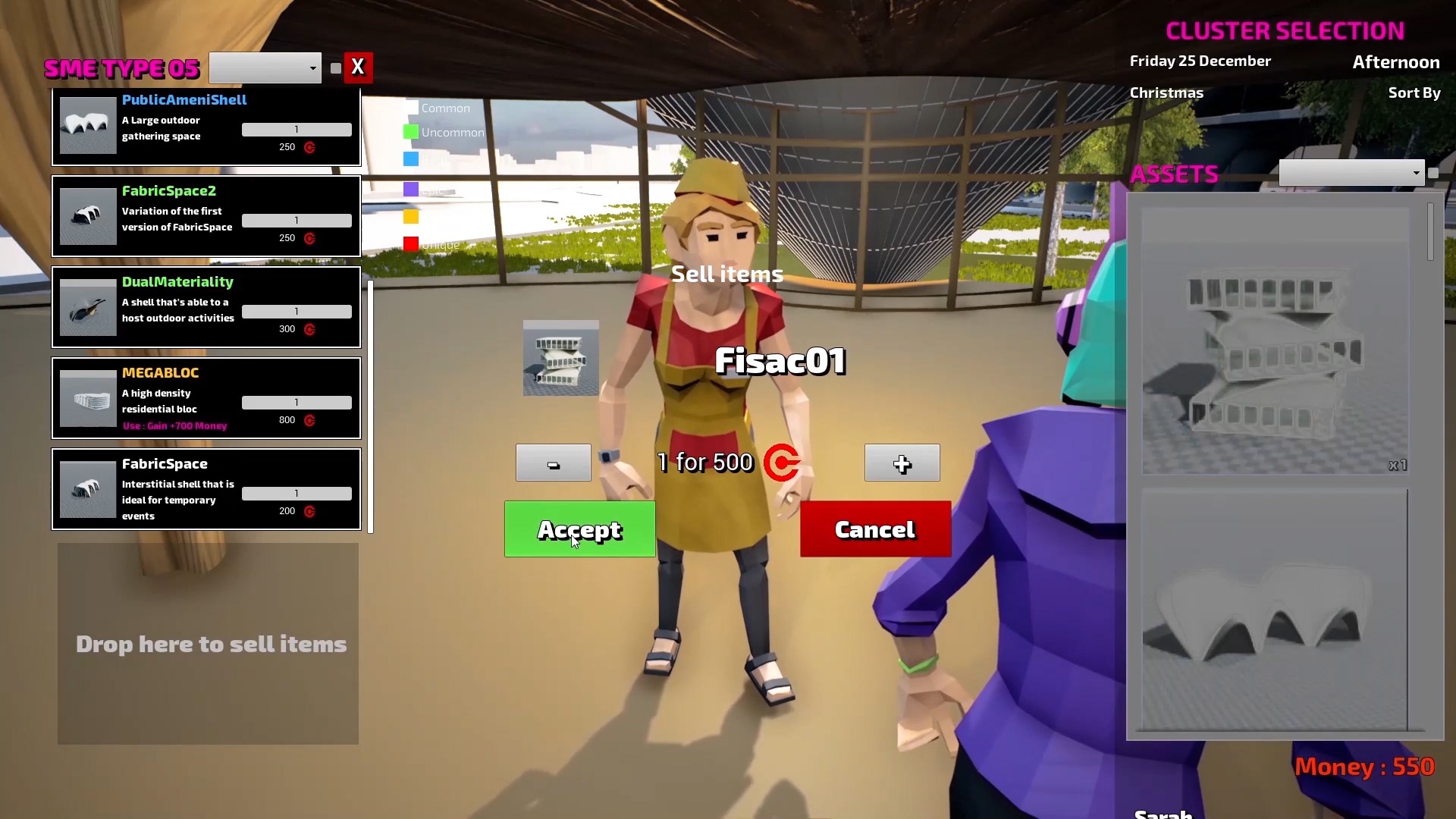 Sell assets on the marketplace 