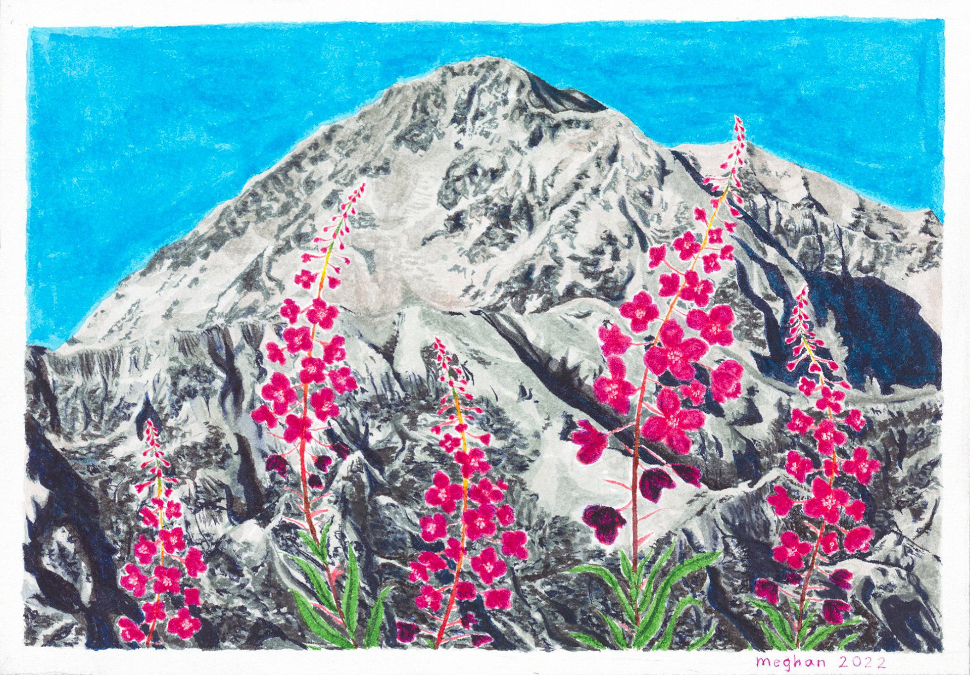 Denali Landscape, 2023. 7” x 5” Watercolor marker on paper.