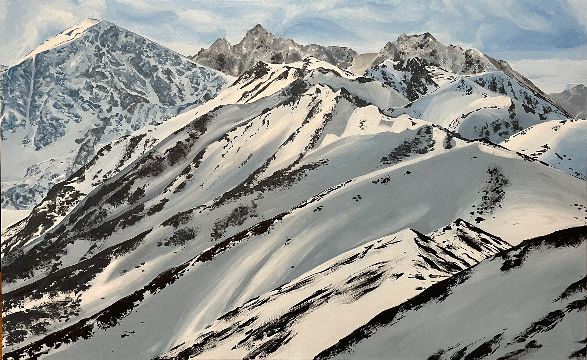 Mountains in Alaska, 2021. 48” x 36” Acrylic on canvas.