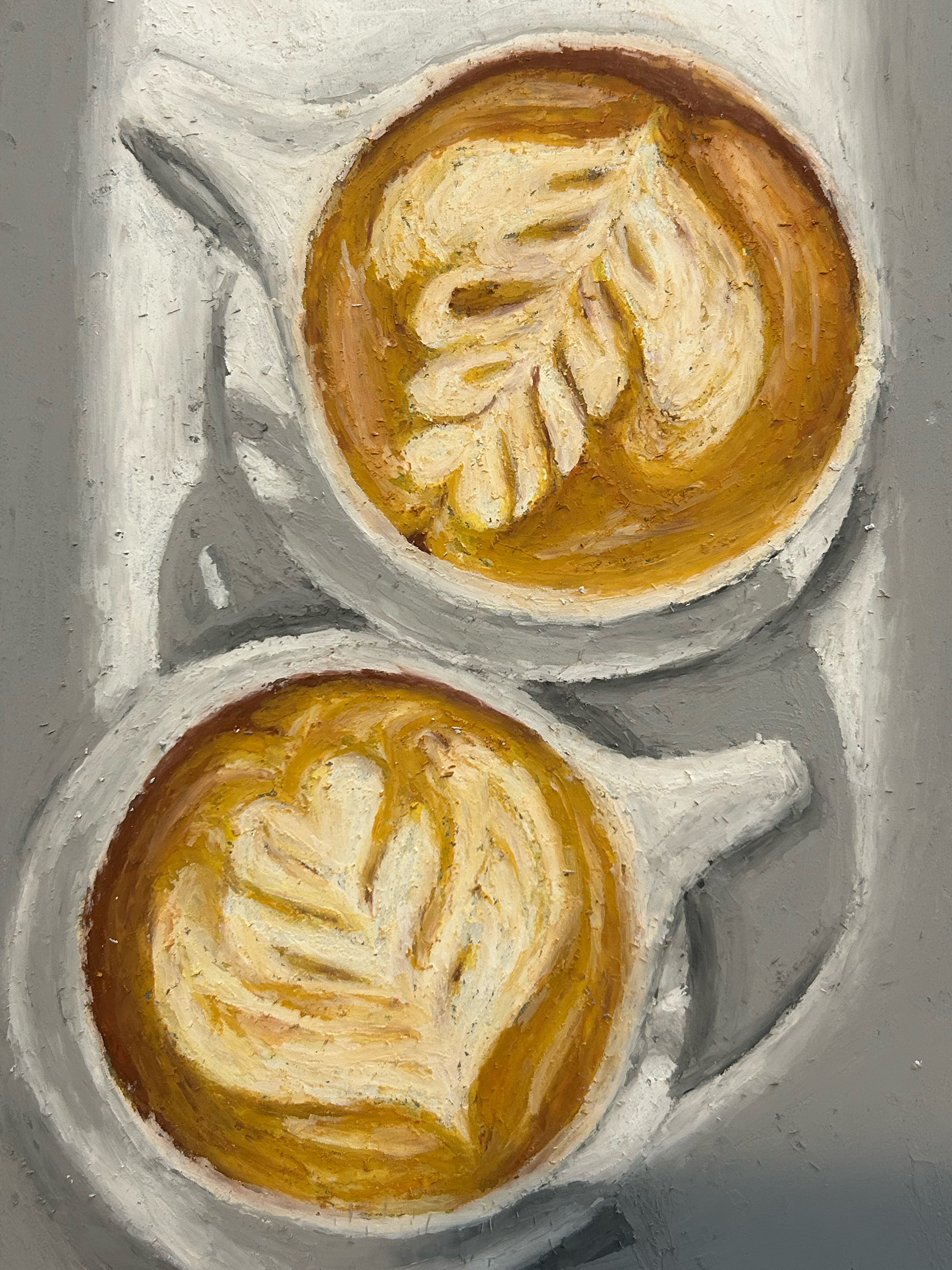coffee with mom. 5” x 7”. Oil pastel on pastel board. 2025.
