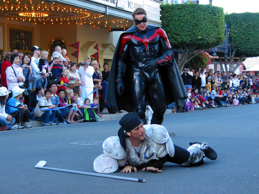 Robin beating up a hockey player