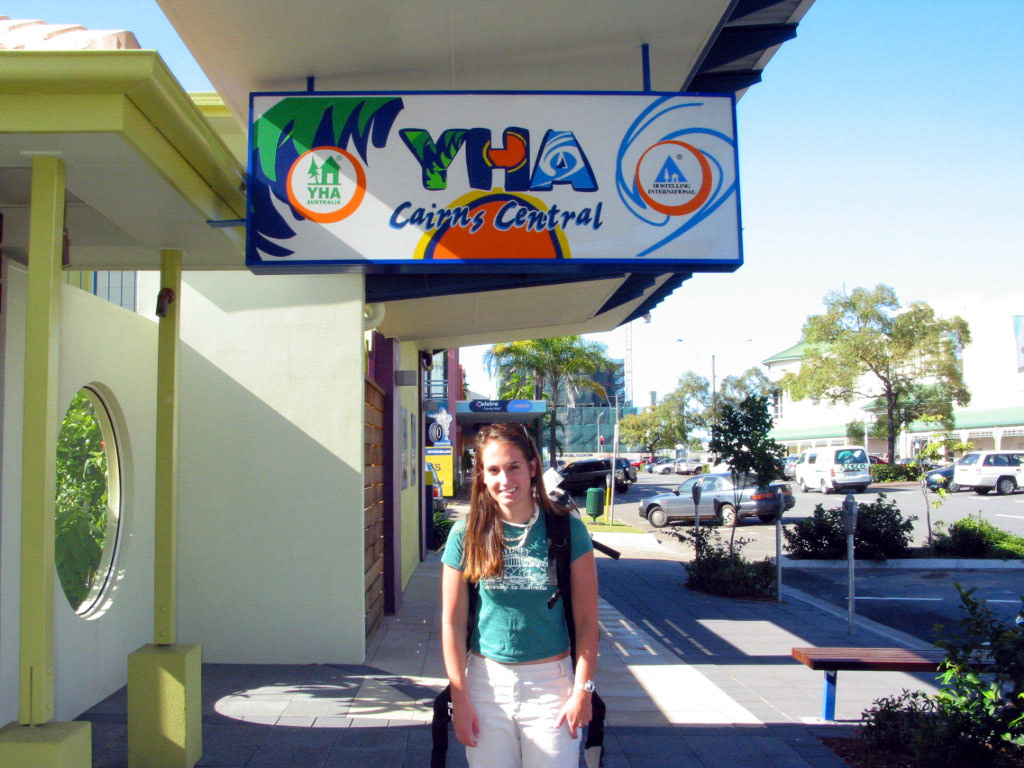 In front of the YHA before heading to the airport