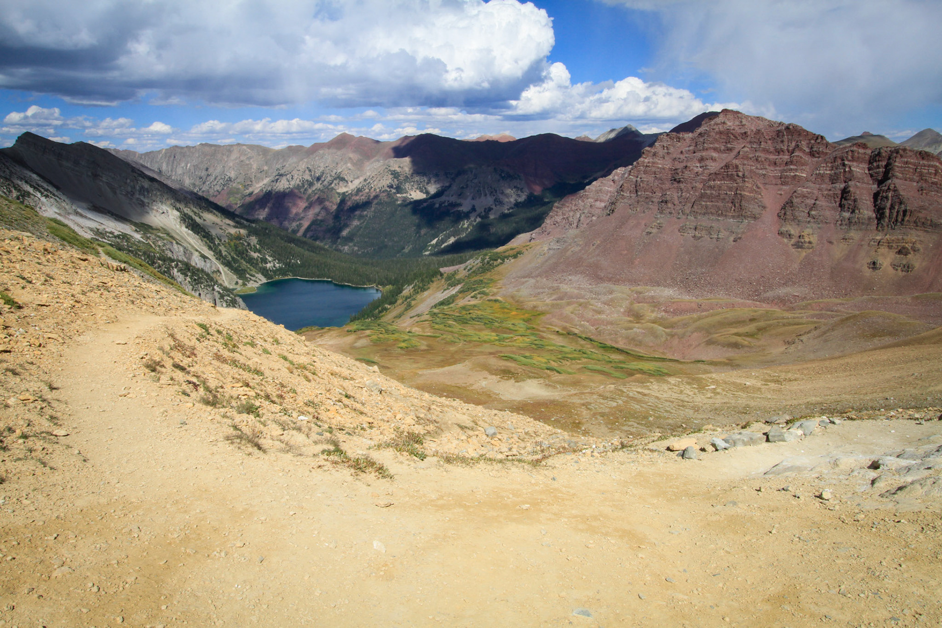 View of Snowmass Lake from the top of Trail Rider Pass