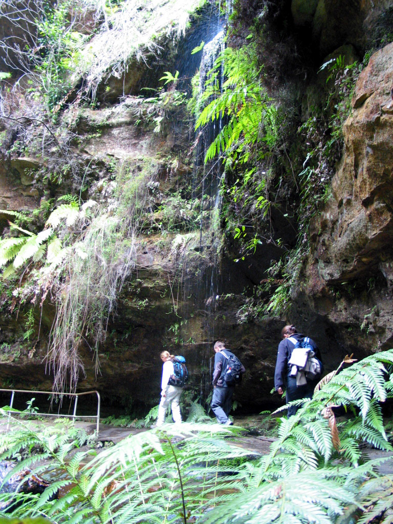 Walking under a waterfall