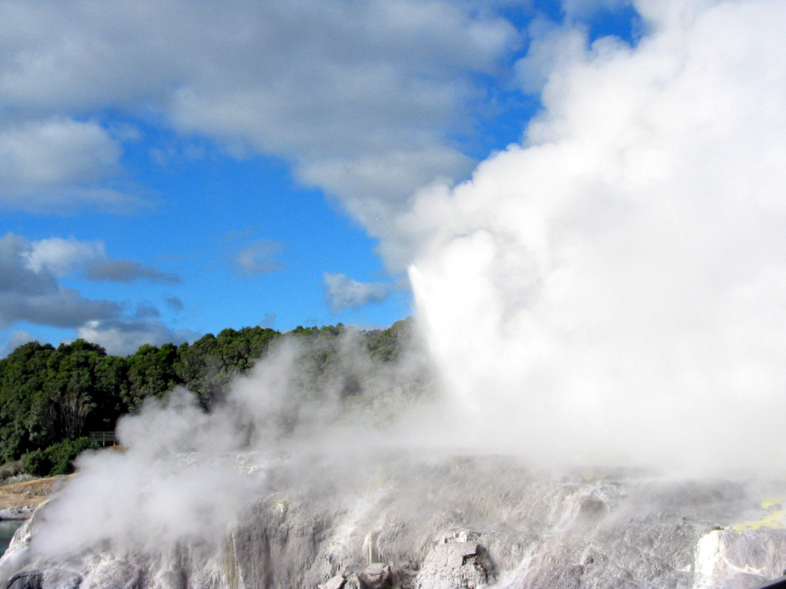 The geyser begins to go off