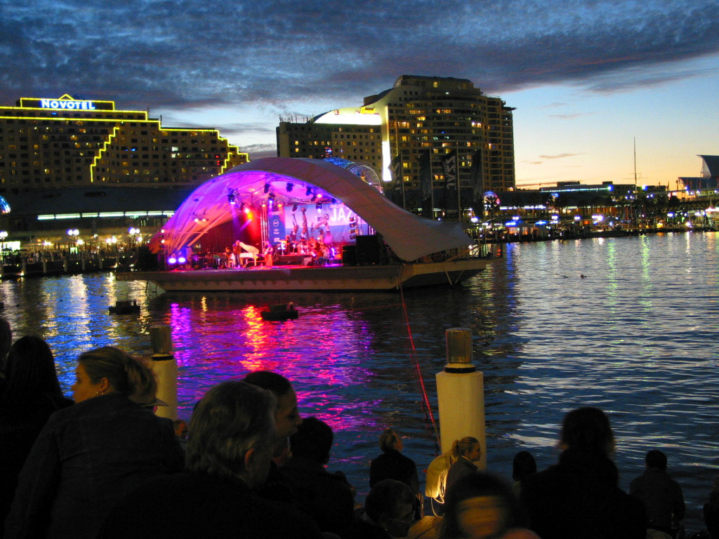 A floating stage for the primary band at the Sydney Jazz Festival