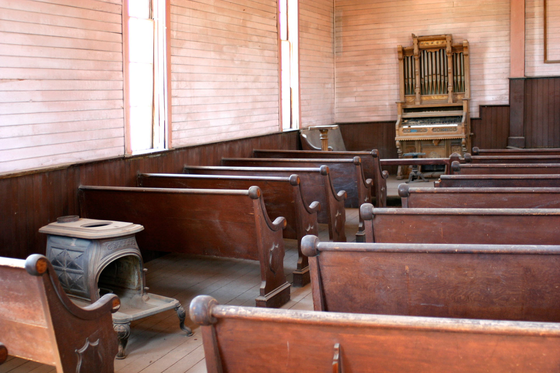 Church pews and heater