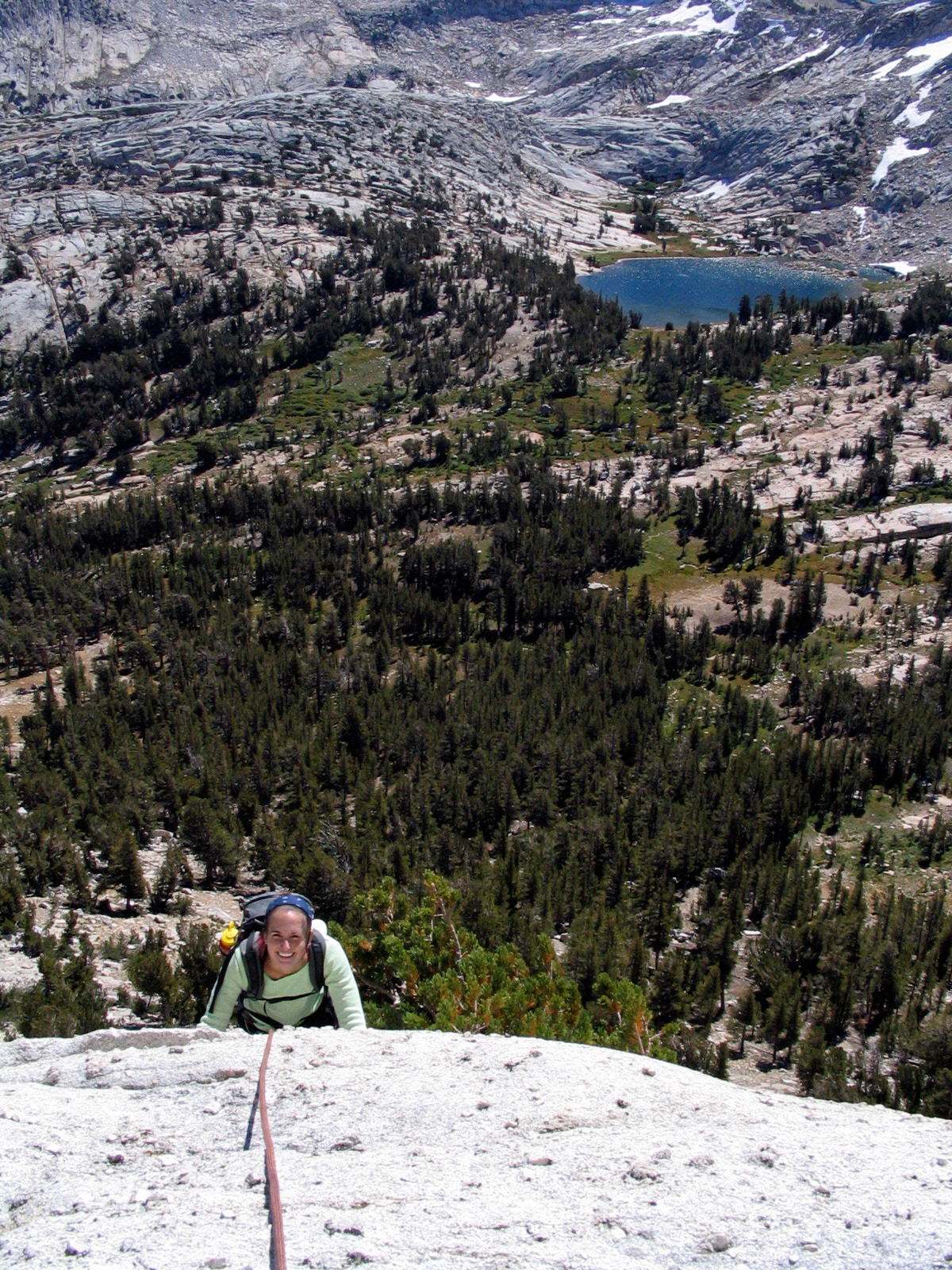Sometime during the first few hours, with a view of Cathedral Lakes in the background