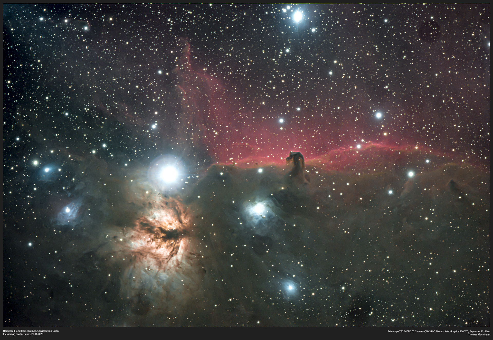 Horsehead- and Flame Nebula: 31x6 minutes