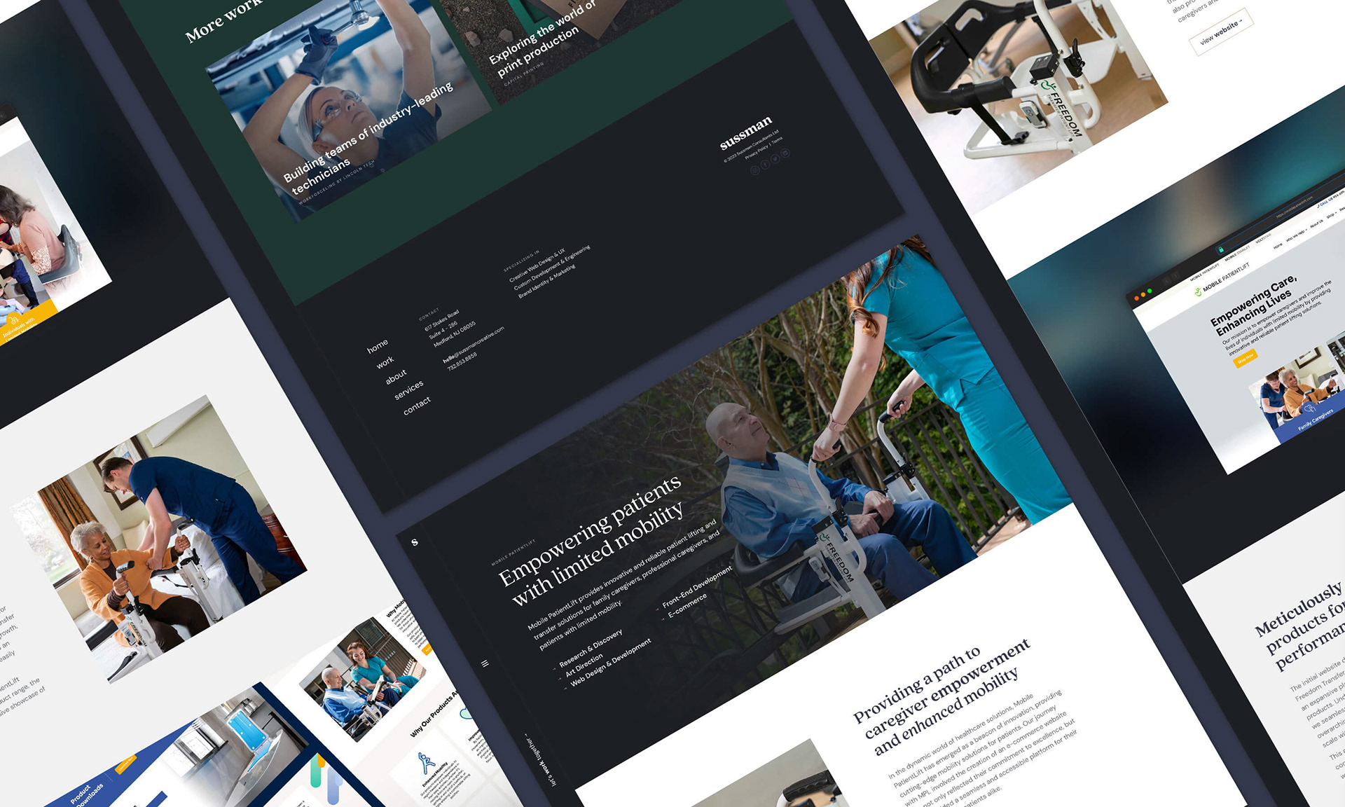 Website pages laid out diagonally