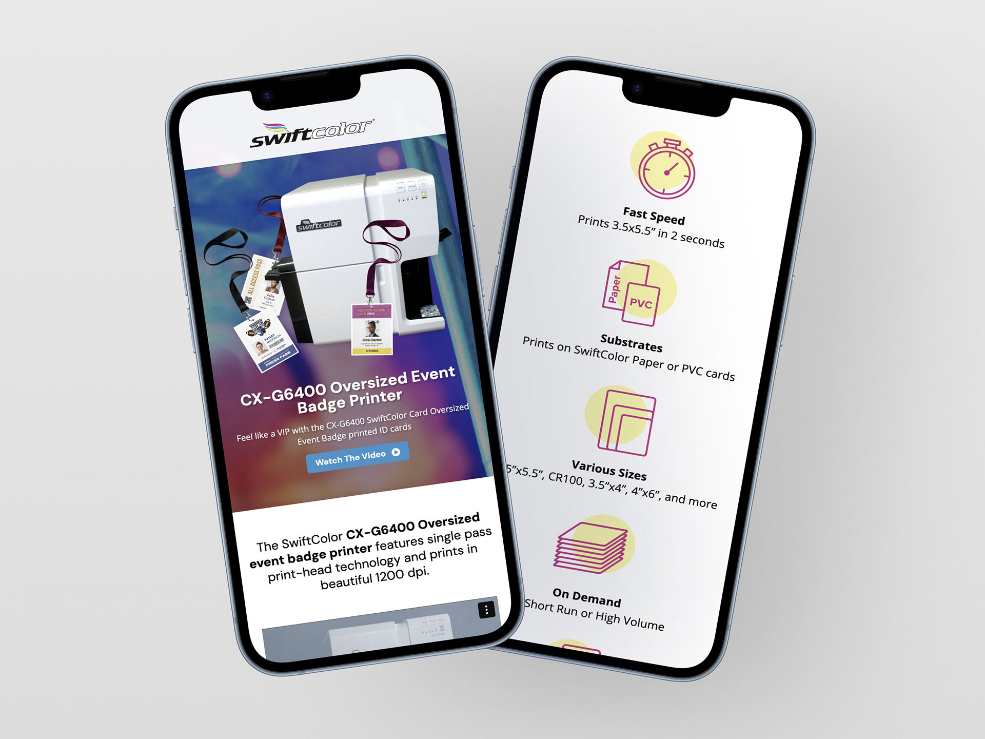 Two phones featuring screenshots from a mobile website