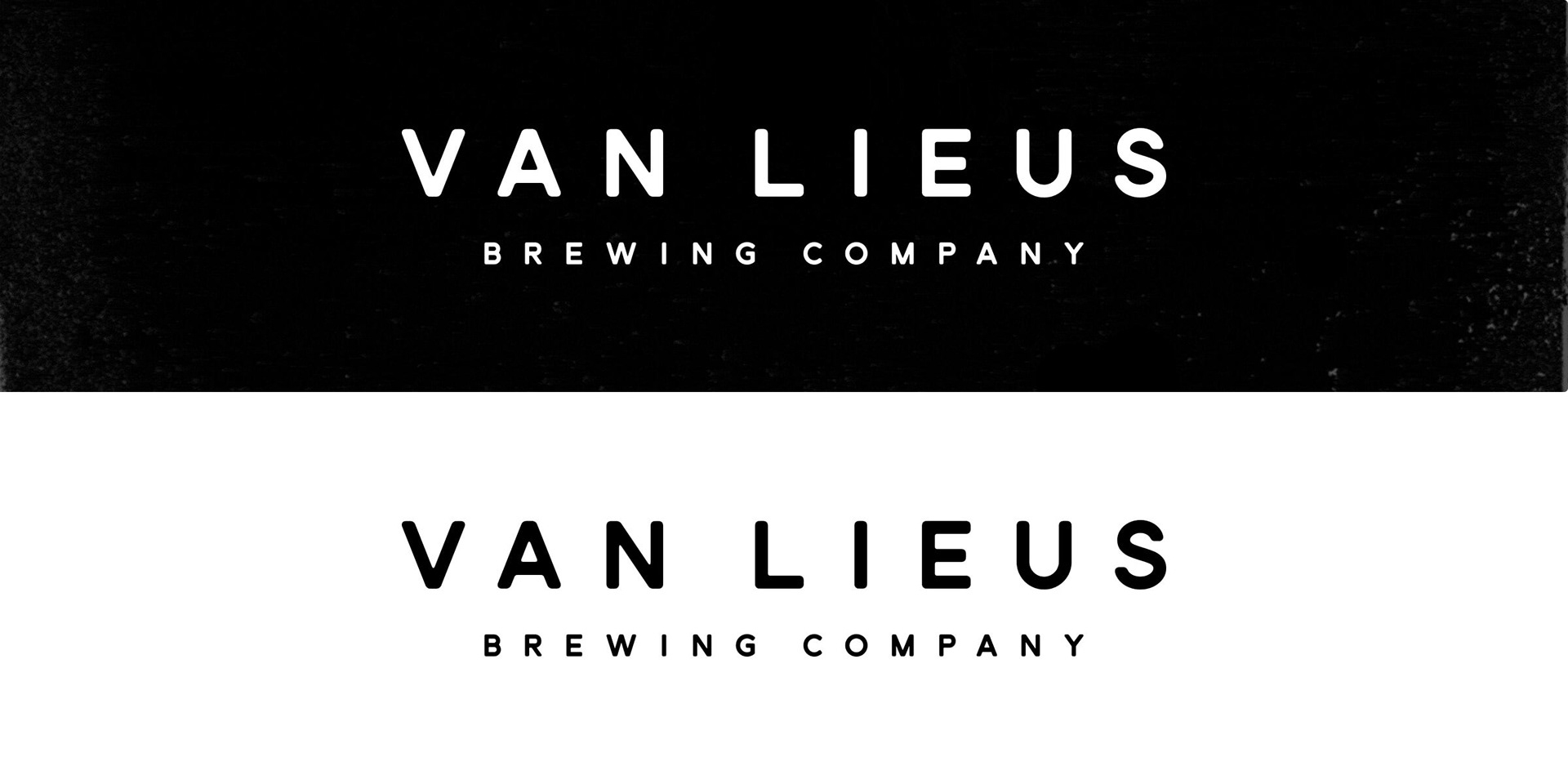 Two stacked logos on black and white backgrounds. The logo text reads: VAN LIEUS BREWING COMPANY