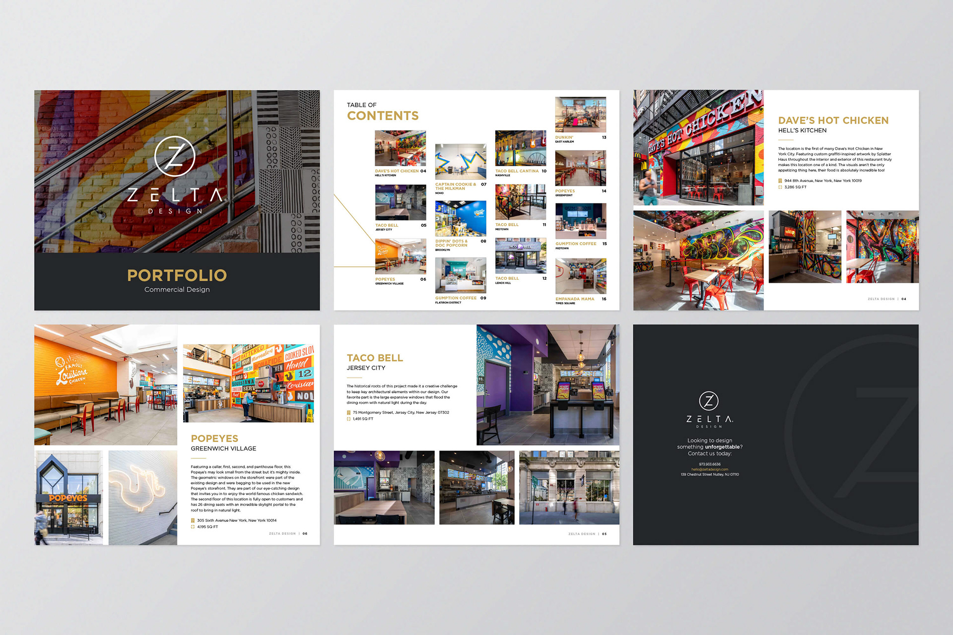 Pages from a portfolio deck from an architecture firm
