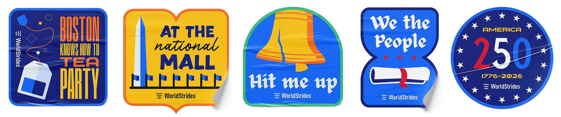 Stickers featuring bright colors and puns celebrating American history