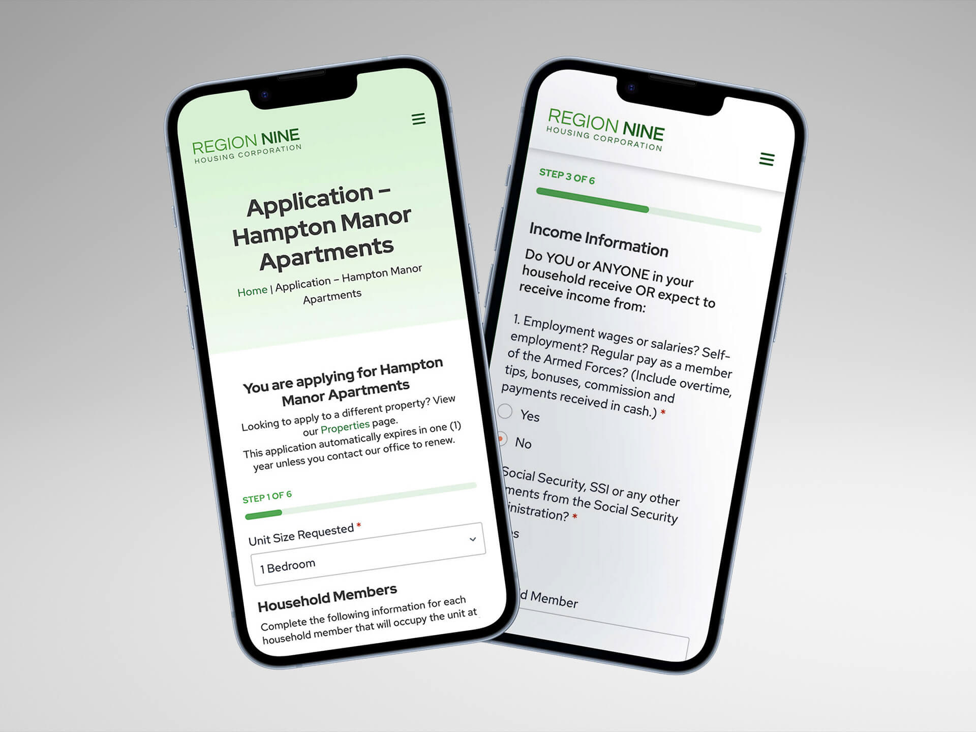 Two phones featuring screenshots from a mobile website