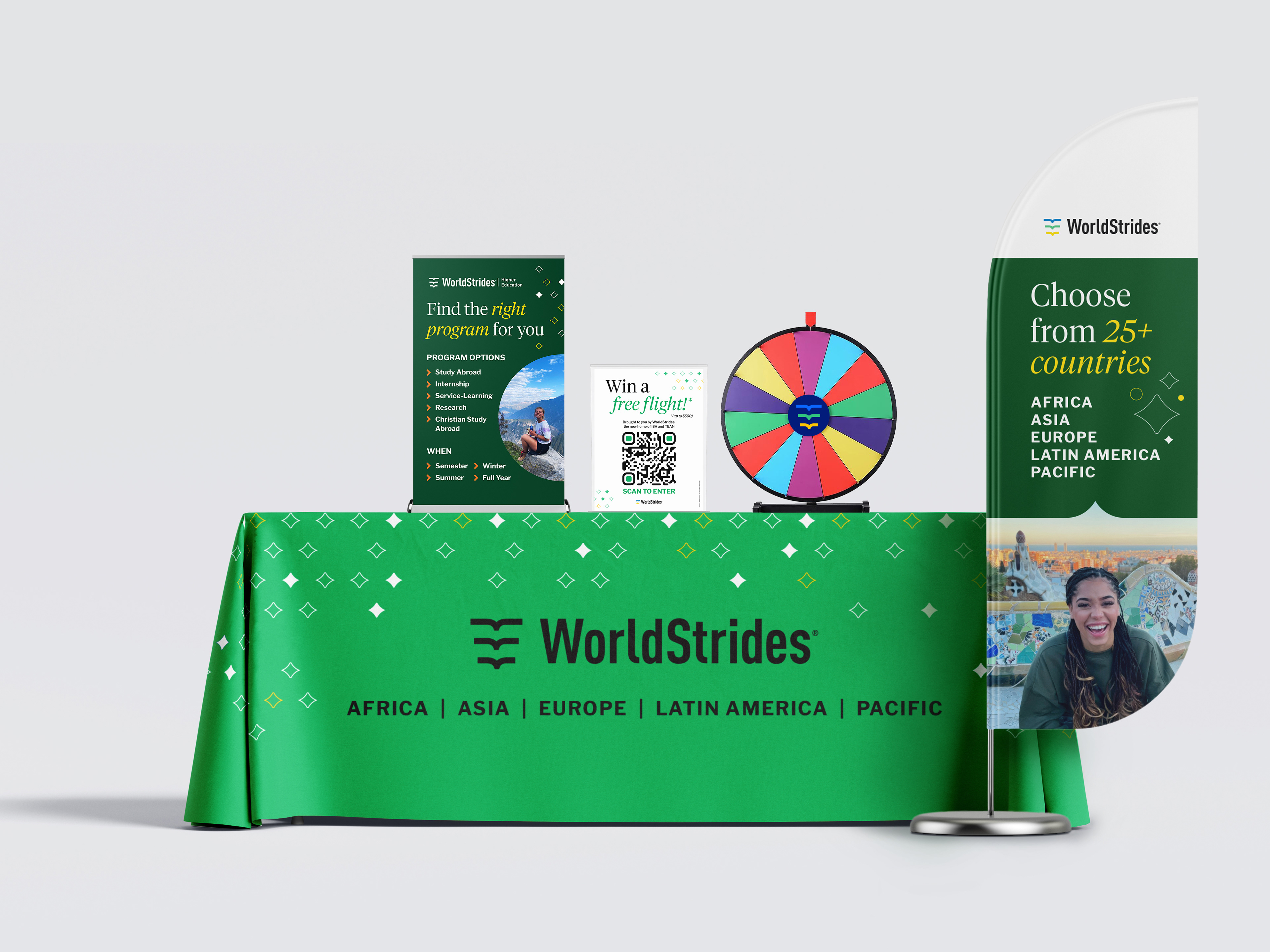 Tradeshow booth materials for WorldStrides Higher Ed