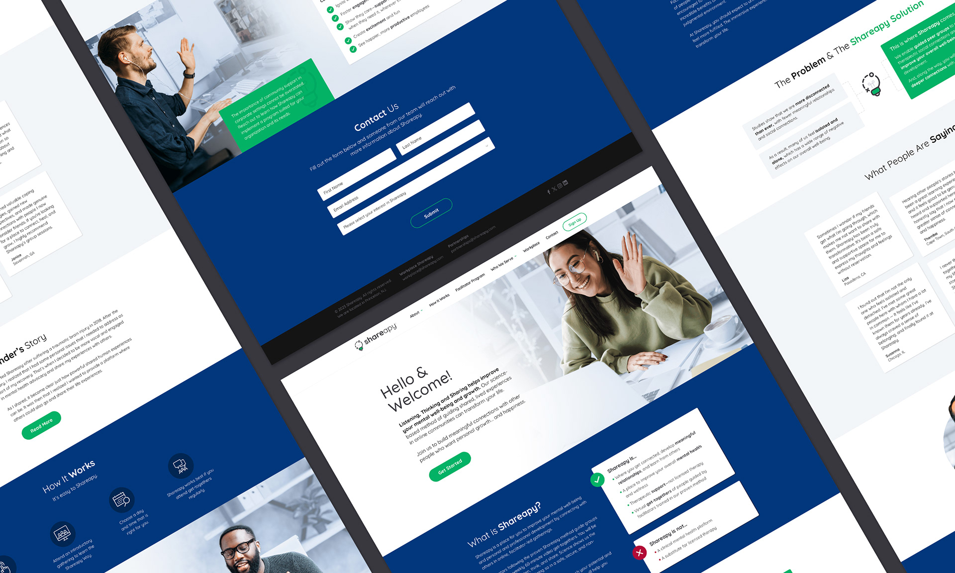 Website screenshots in a diagonal layout