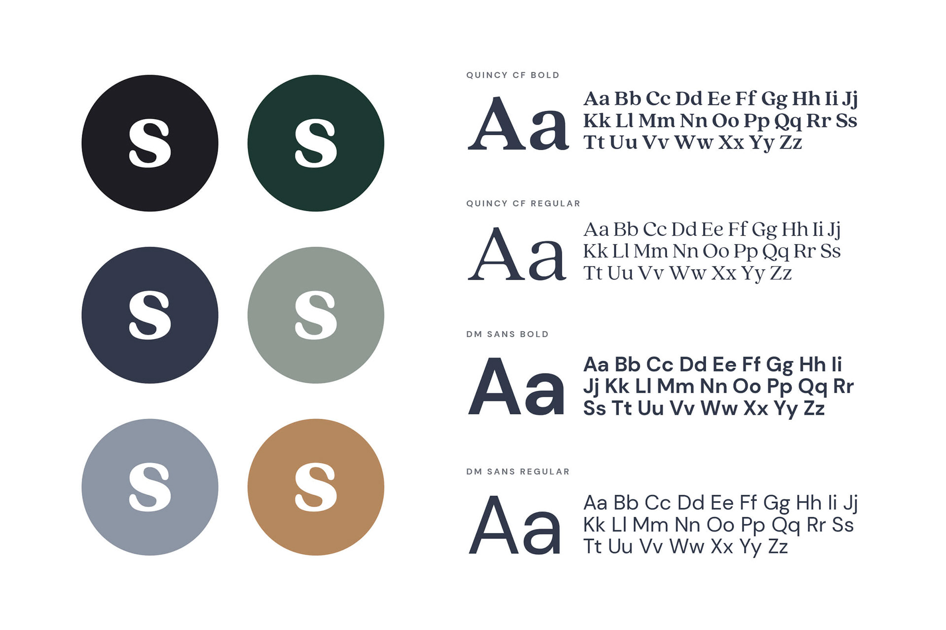 A group of different color logomarks with a list of fonts