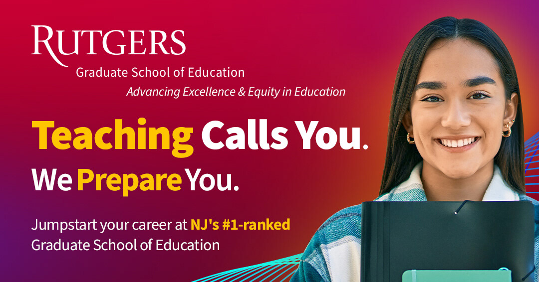 A digital ad image featuring bright colors and a smiling young woman