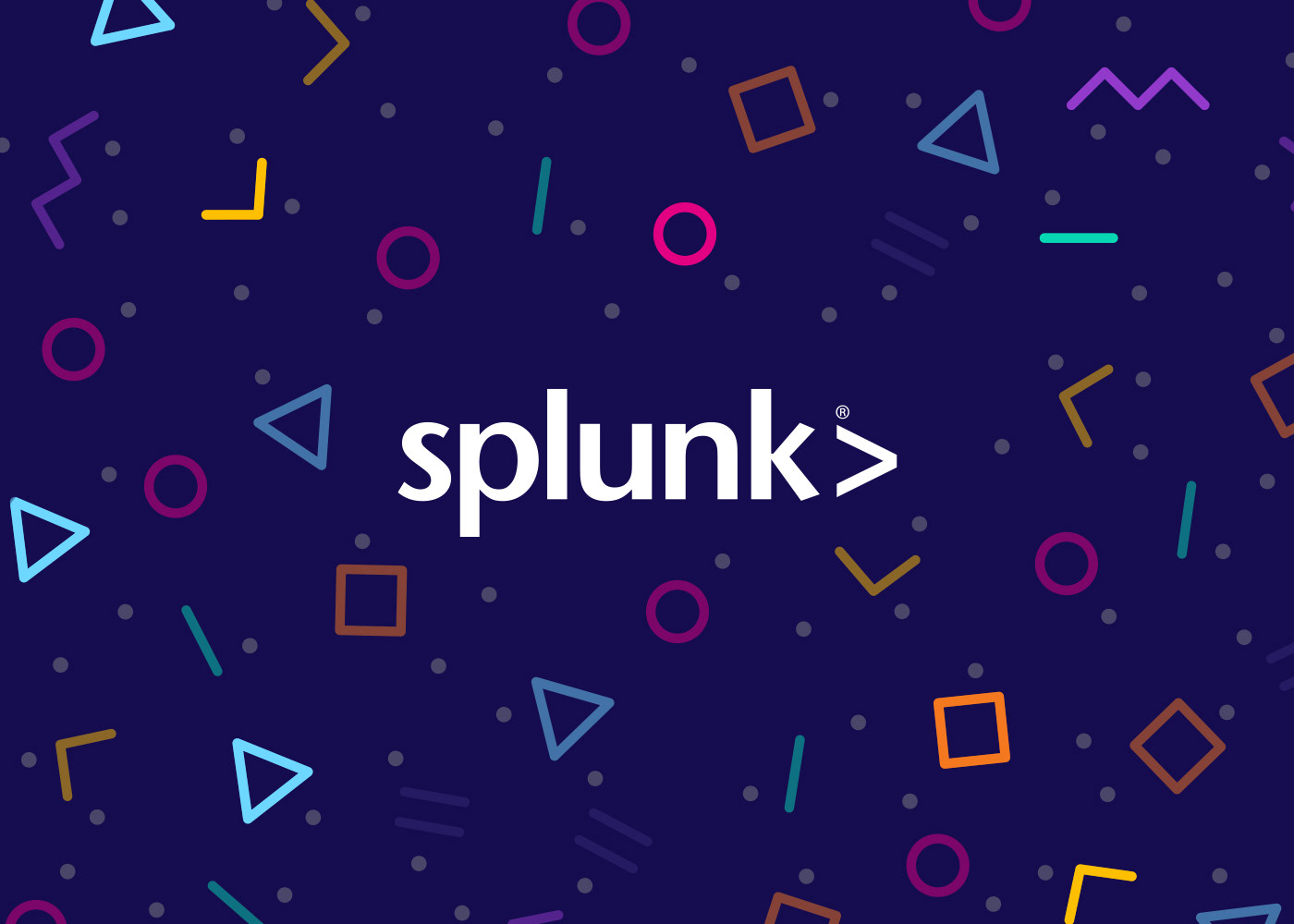 Splunk logo on a dark purple background with colorful shapes