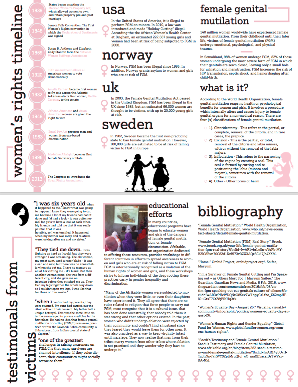 Brochure project for human rights class. Done in InDesign with illustrations produced and manipulated in Photoshop and Illustrator.