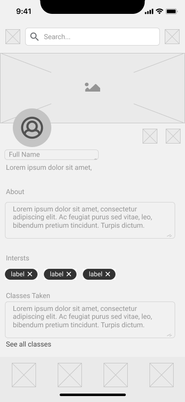 Profile Screen Digital Wireframe