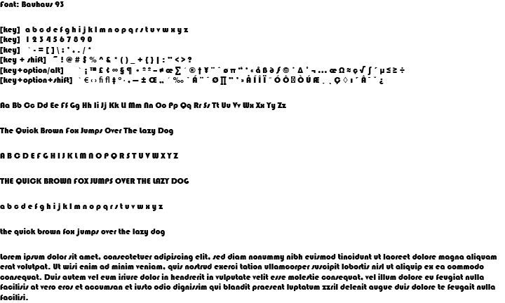 Bauhaus 93 Reference Sheet