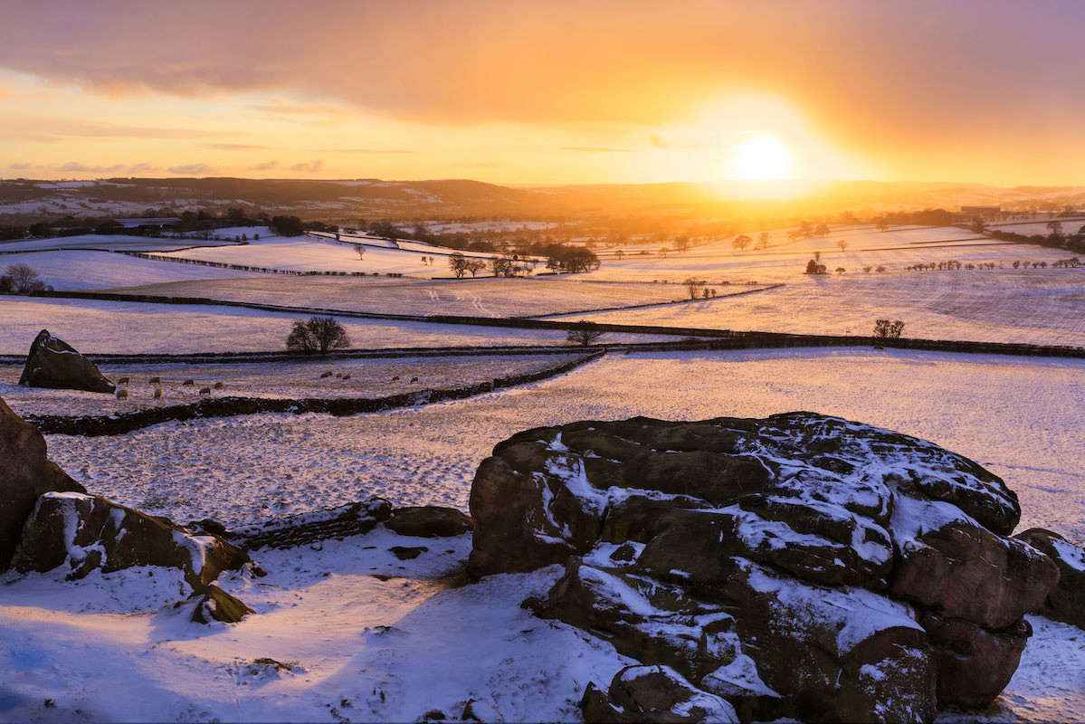 Almscliffe Snow Sunset