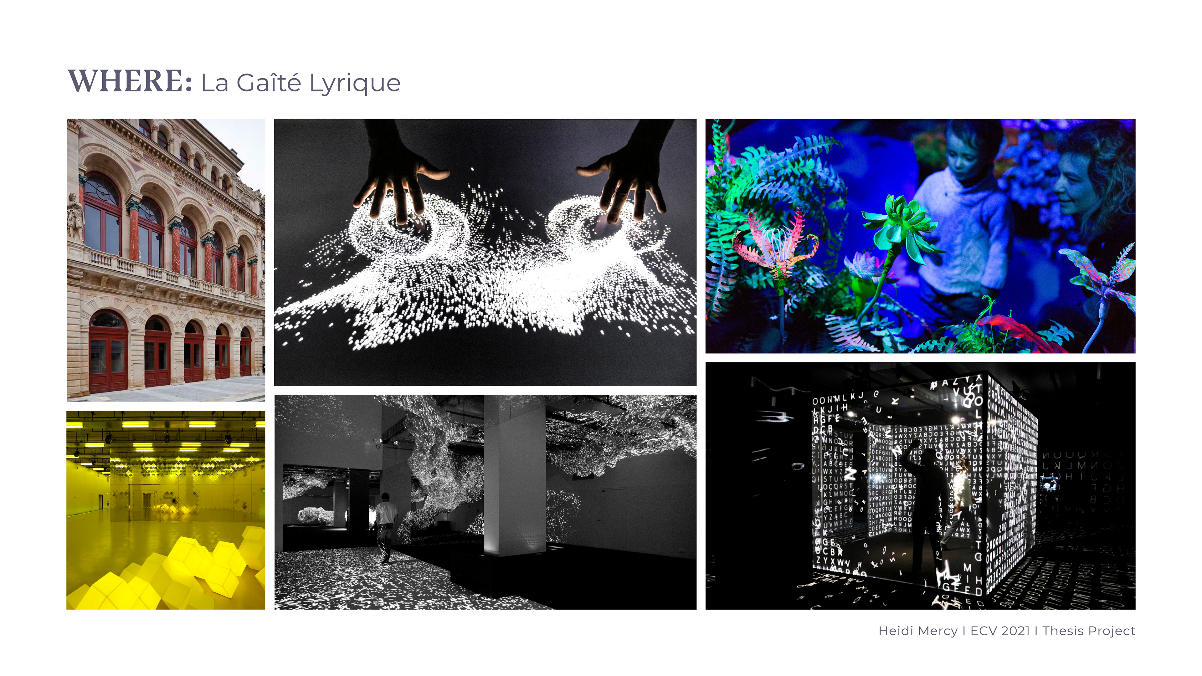 To be as concrete as possible, I have chosen a potential place that could be ideal for the first edition of this exhibition, which is La Gaîté Lyrique in paris. Here are some pics of the exhibitions it already hosted and it is exactly the spirit of the exhibition Oniro.