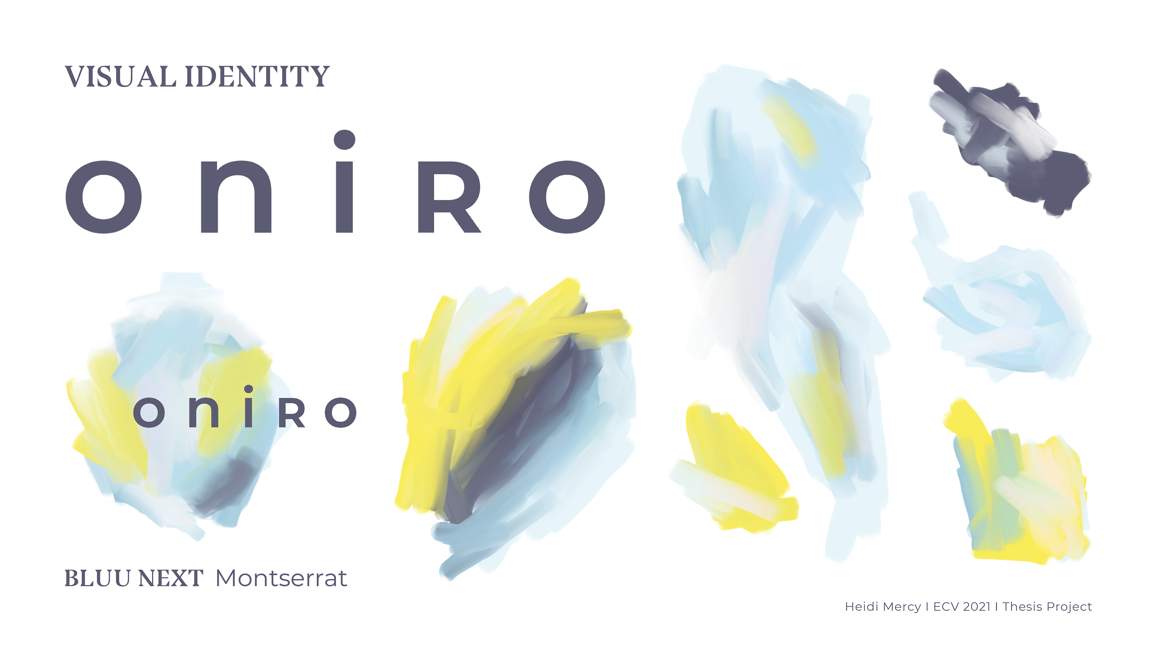 Here is the logotype, the typefaces and the graphic elements of Oniro. It's an organic, mysterious and aleatory identity just as lucid dreams are.