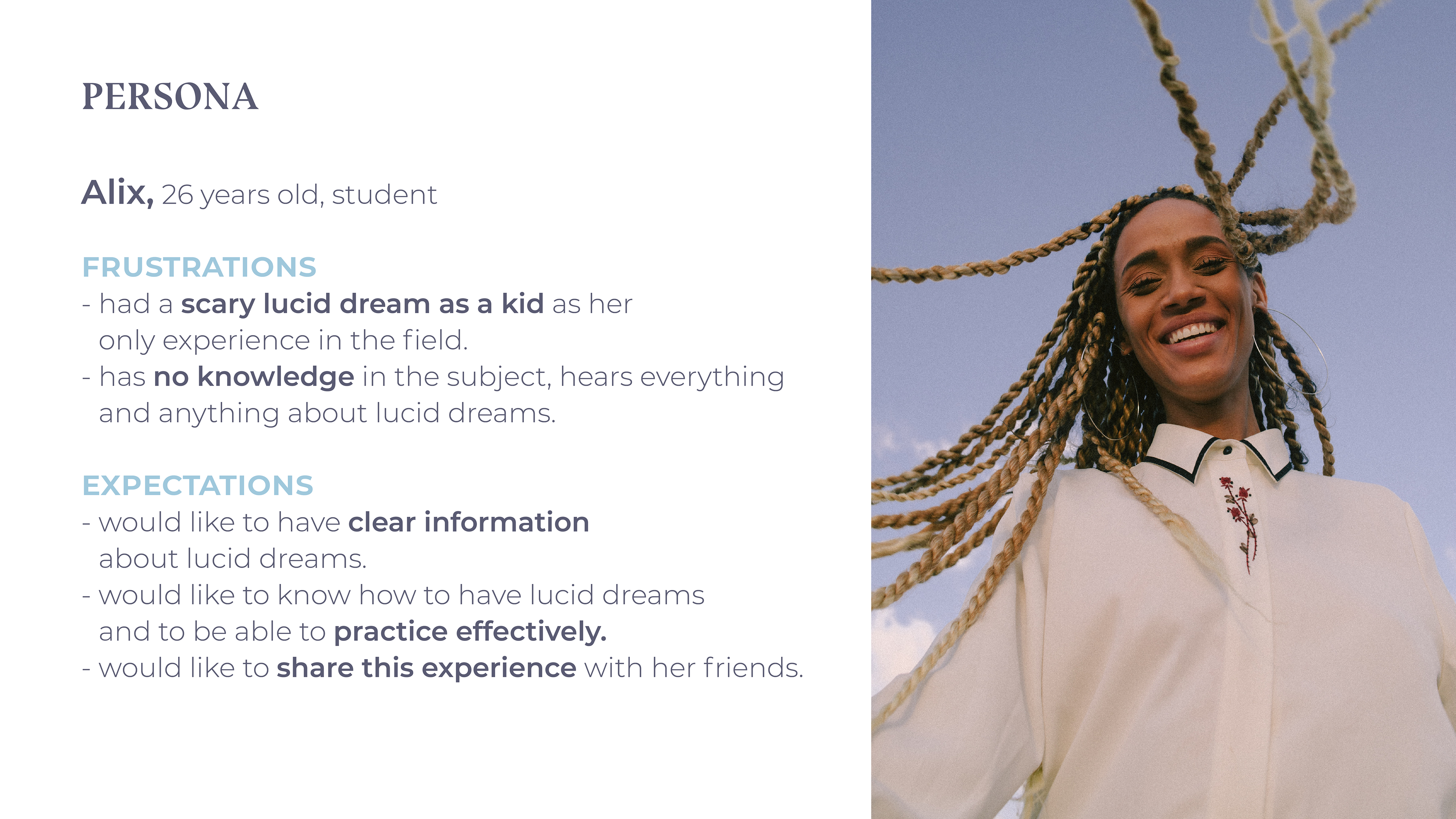 Let's take Alix, a 26 years old student.
