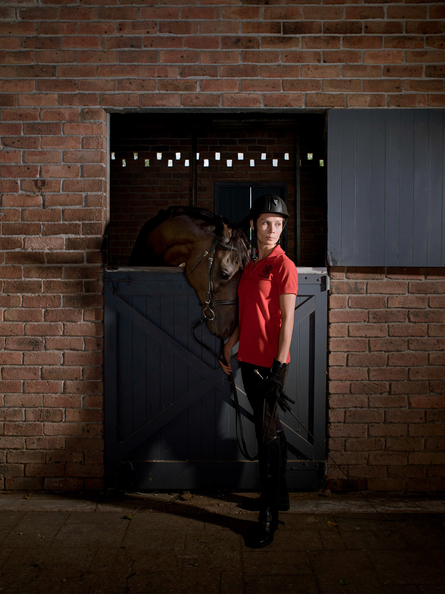 Mel is training her horse “View” for the steeplechase, during the shoot View would nudge her with his snout as a sign of affection, I hadn’t realised before this shoot how much like any other pet a horse could be like.