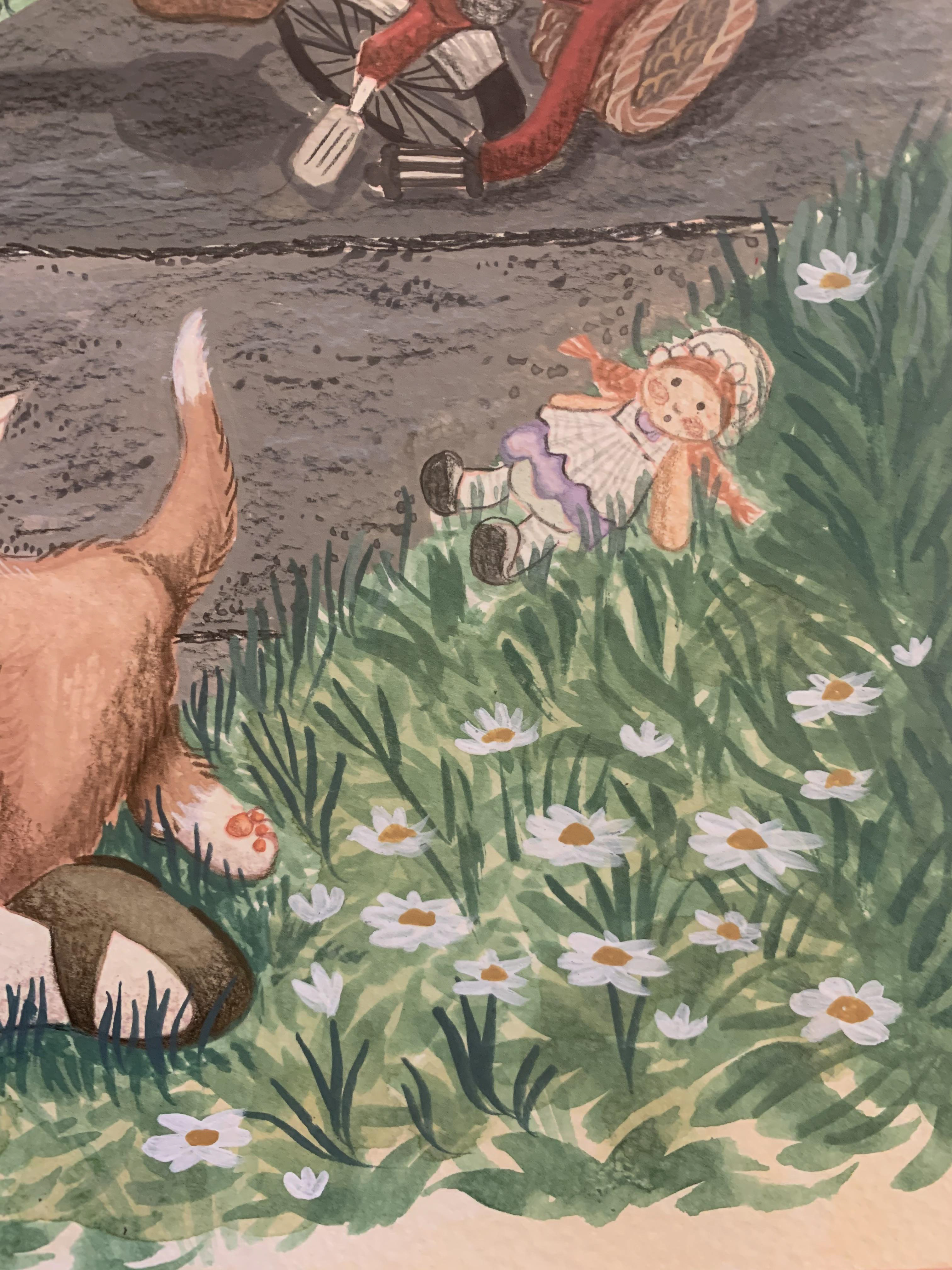 Closeup, grass and doll.