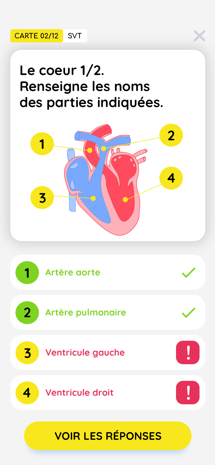 Écran de quiz : correction